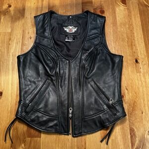 Harley Davidson Leather Vest Motorcycle Biker Sleeveless Jacket Lace Up S